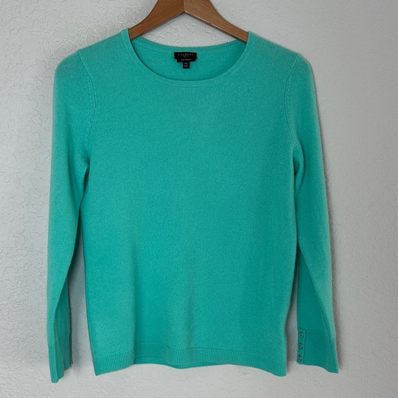 Talbots Sweaters - NEW Talbots Aqua Blue 100% Pure Cashmere Sweater Buttons Crew Neck Luxury Soft